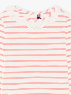 Child girl long sleeve t-shirt in ecru and pink with sailor print BYMARETTE / 21H2PFL2TML001
