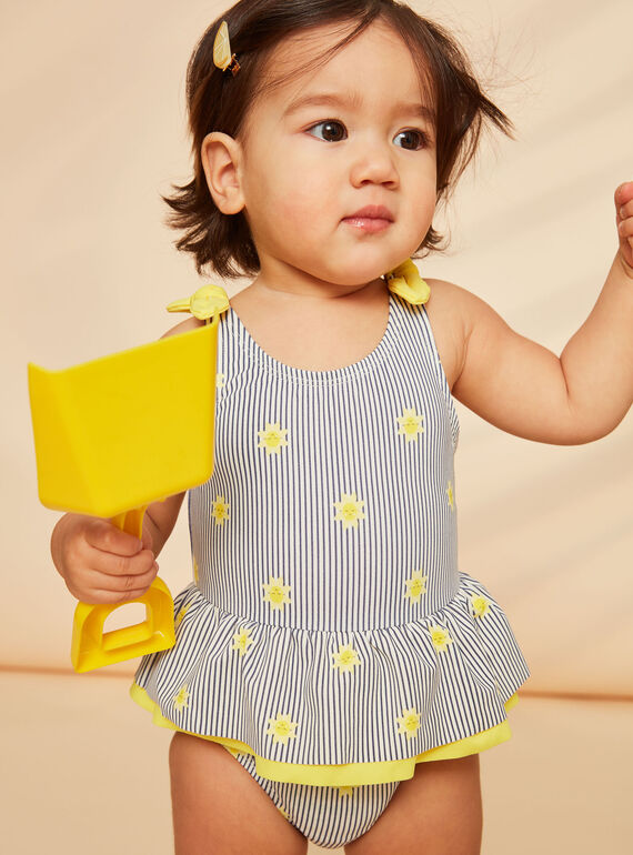 Navy and yellow 1-piece swimsuit with stripes and sun print FITINA / 23E4BFM2MAIA001