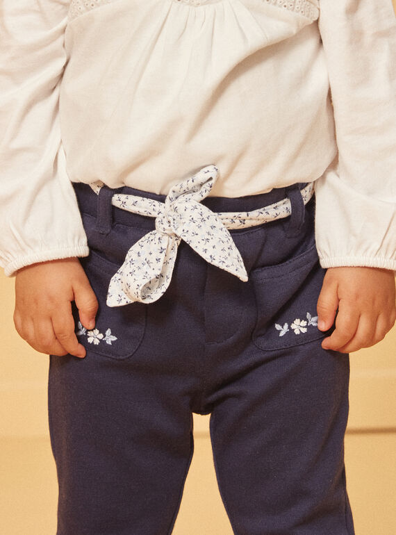 Navy blue pants with floral print belt LACLARA / 24H1BFJ1PAN070