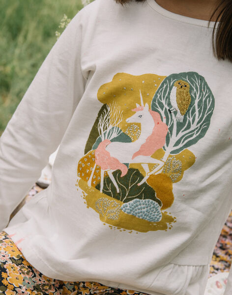 Ecru T-shirt with unicorn and forest motifs DEBARETTE / 22H2PFD1TML001