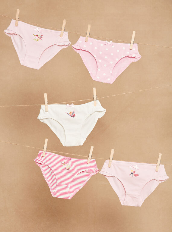 5 pink knickers with stripes, polka dots and butterfly prints