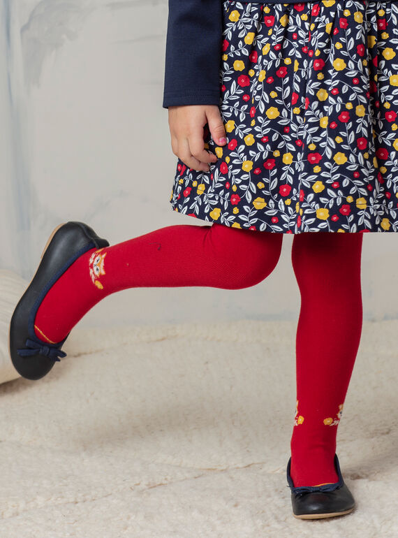 Plain red tights with fox pattern for girls