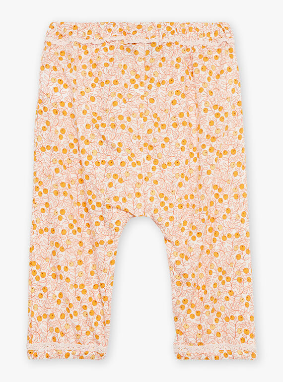 Ecru and orange poplin pants with leaves and fruits print FAULINE / 23E1BFP1PAN001