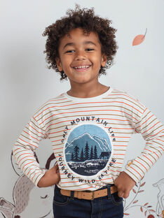 Boy's ecru and orange striped T-shirt BIFIAGE / 21H3PGJ2TML001