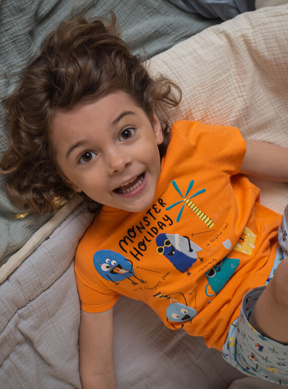 Orange and blue pyjamas with monsters motifs child boy CAMONAGE / 22E5PG56PYJ400