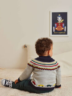 Baby boy's grey jacquard sweater with car design BAPERRIN / 21H1BGM1PUL943