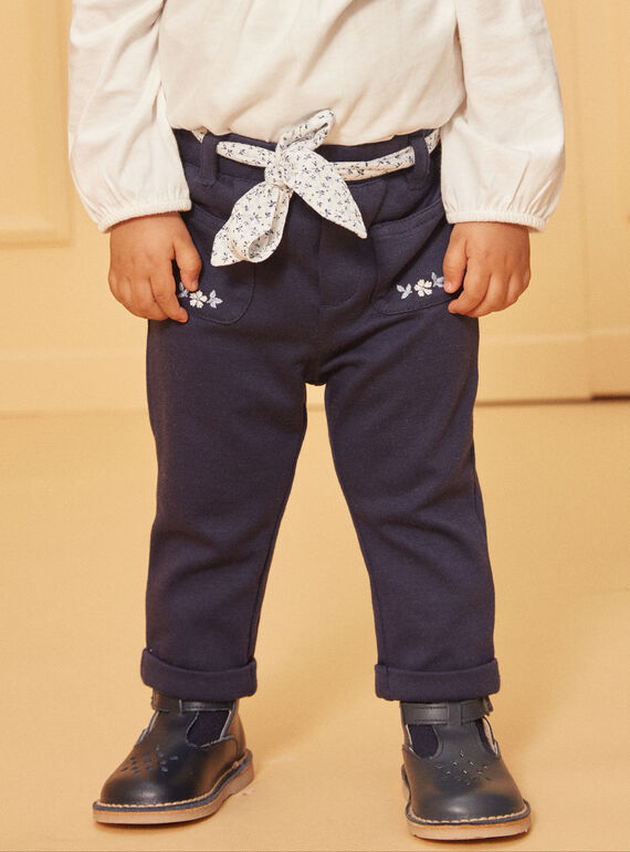 Navy blue pants with floral print belt LACLARA / 24H1BFJ1PAN070