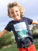 Navy blue T-shirt with child boy rowing poster CEBESTAGE / 22E3PG82TMC070