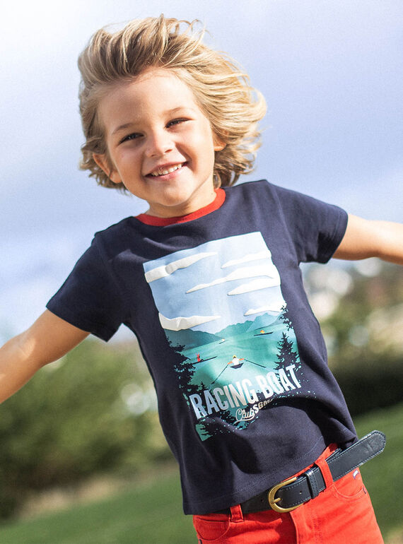Navy blue T-shirt with child boy rowing poster CEBESTAGE / 22E3PG82TMC070