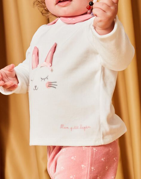 Velvet pajamas with ecru and pink rabbit pattern DEBORAH / 22H5BF21PYJ001