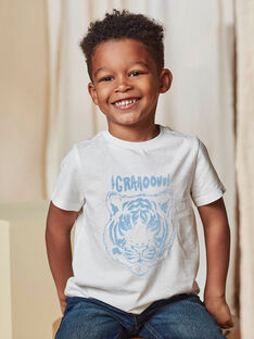 Child boy's ecru and light blue textured tiger t-shirt CAZOTAGE3 / 22E3PGF1TMC001