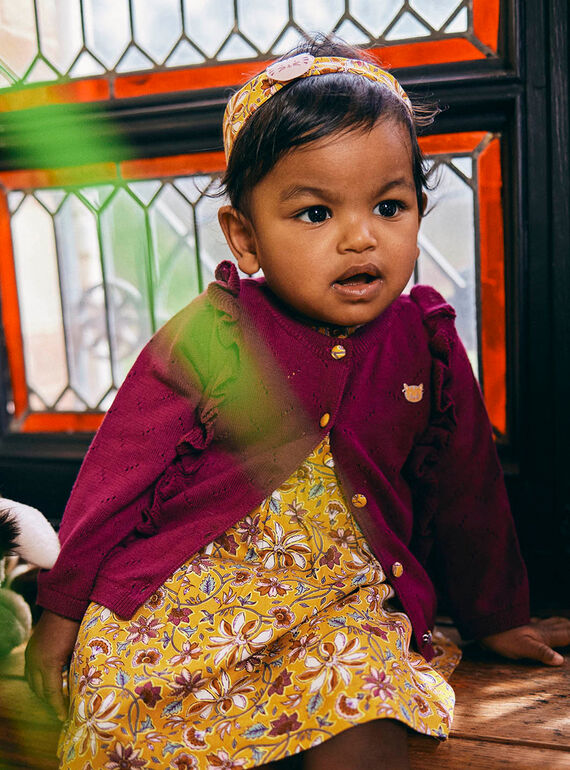 Purple cardigan in fancy knit with ruffle details baby girl CAIRENE / 22E1BF92CAR708