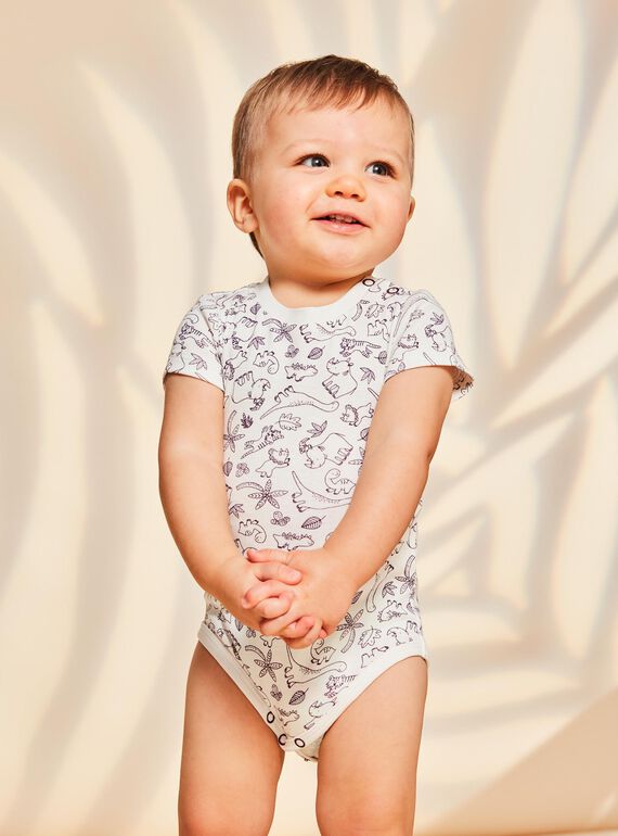 Ecru short sleeved bodysuit with dinosaur print FAOLIVIER / 23E1BGO1BOD001