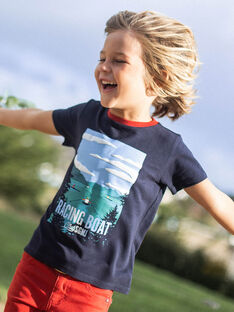 Navy blue T-shirt with child boy rowing poster CEBESTAGE / 22E3PG82TMC070