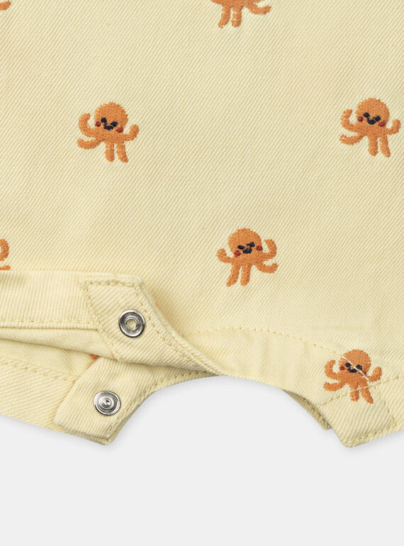 Baby chick yellow short overalls with orange octopus embroideries KAYANN / 24E1BGS1SACB116