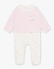 Pink velvet romper in ecru and mottled pink DEBICHE / 22H5BF23GRED314