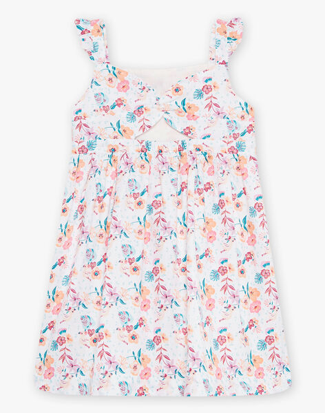 Child girl dress in ecru with pink flamingo and floral print CIEDROETTE / 22E2PFV2RBS001