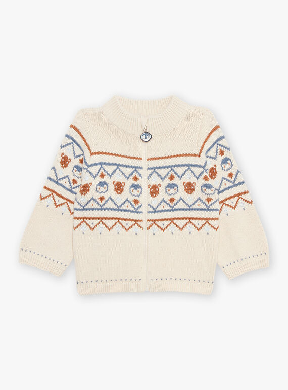 Beige jacquard knitted vest with animals and fantasy motifs DASICHARD / 22H1BGY1GILA001