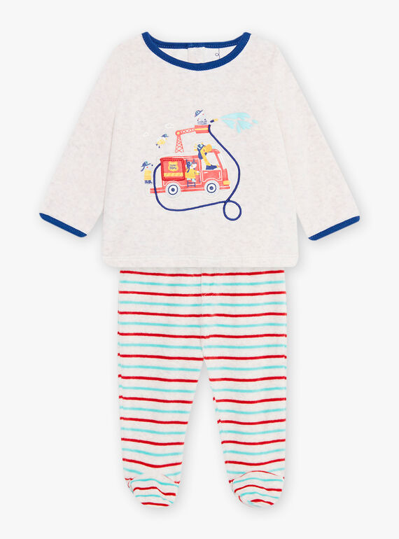 Baby boy's grey velvet fire truck pajamas CEFLORENT / 22E5BG41PYJJ920