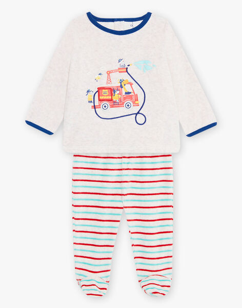 Baby boy's grey velvet fire truck pajamas CEFLORENT / 22E5BG41PYJJ920