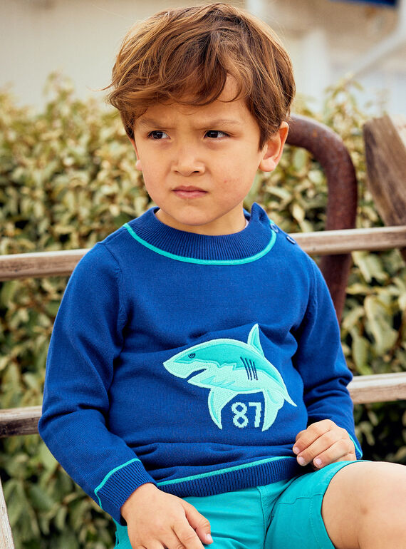 Child boy blue shark sweater COMIDAGE / 22E3PGN1PULC231