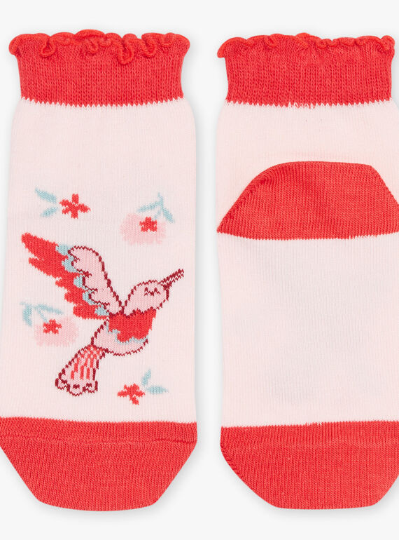 Nude low socks with bird print FLUZOETTE / 23E4PFQ1SOBD319