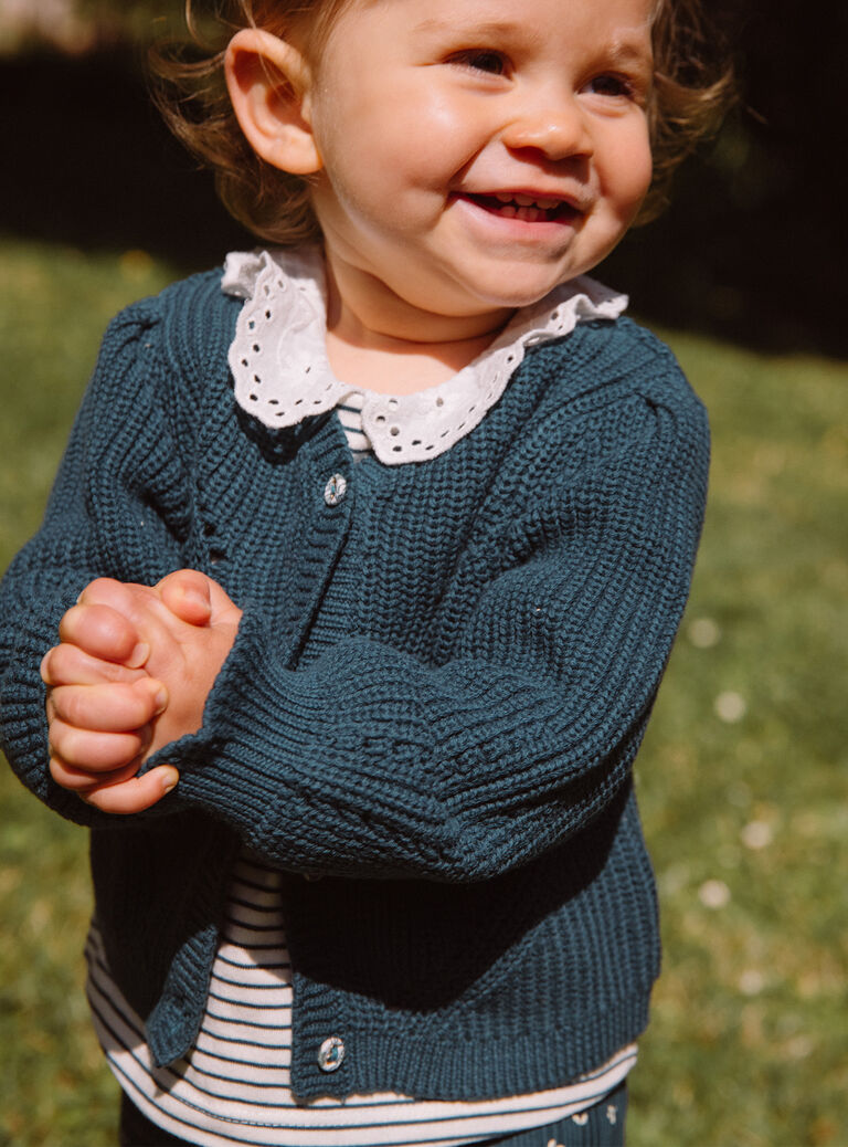 Emerald green cardigan in fancy knit GACAMILLE / 23H1BF82CAR608