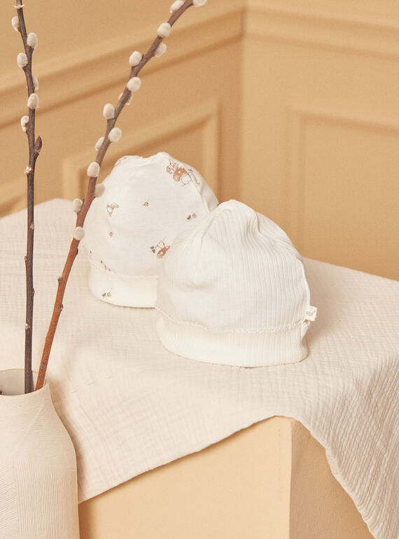 2 ecru baby beanies in cotton LOUCA / 24H0AM11BNA001