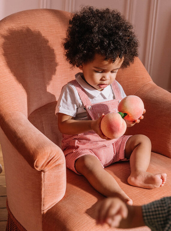 Baby boy short twill striped overalls in red and ecru CATHIS / 22E1BGM1SAC506