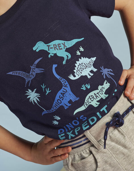 Navy blue T-shirt with dinosaur design for child boy CYDOAGE2 / 22E3PGT2TMC070