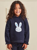 Girl's navy blue reversible sequin sweater with rabbit print BROZOETTE / 21H2PFF1SWE070