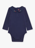 Navy blue bodysuit with Claudine collar
