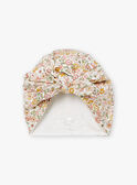 Ecru and pink baby beanie with floral print LOA / 24H0AF11BON001