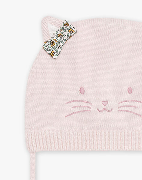 Baby girl pink cat knit cap with lining CIMARIE / 22E4BFG2BON301