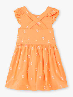 Orange and white dress with lemon print for children girls ZIBRODETTE / 21E2PFO1CHS406