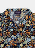 Navy blue shirt with marine animal and multicoloured leaves print KAYAEL / 24E1BGS1CHM070
