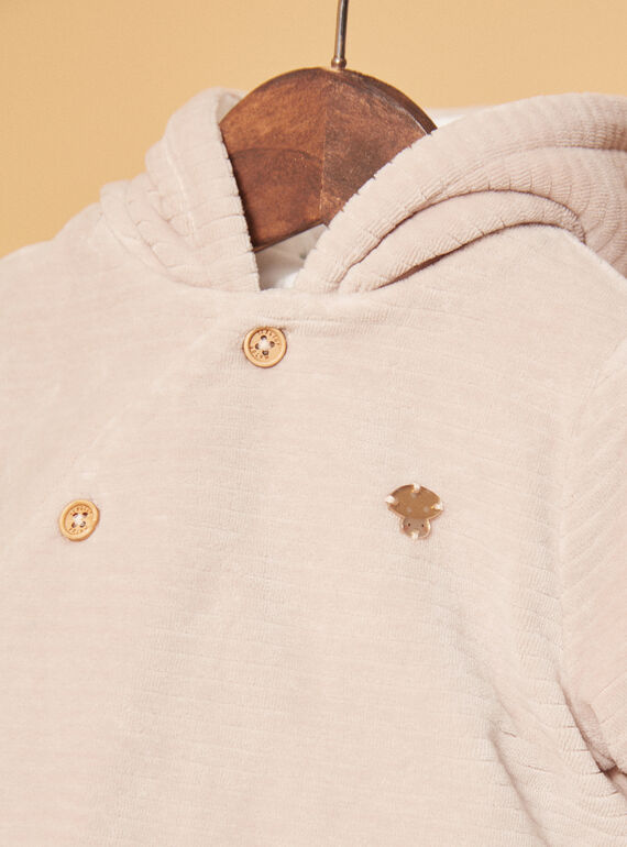 Beige velvet hooded baby jacket LOAC / 24H0CM11VES007