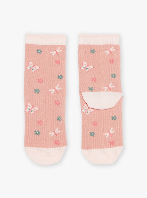 Pink socks with butterfly Jacquard FISOZETTE / 23E4PFD1SOQD318