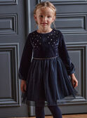 Child girl's dark blue pleated velvet and tulle dress BIUROBETTE / 21H2PFR2ROB070