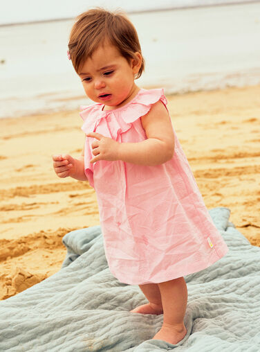 Baby girl pink poplin dress with shell embroidery and bloomer CASOLEIL / 22E1BFN1ROBD315