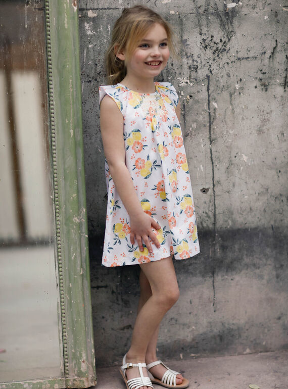 White and yellow dress printed lemon and floral flower girl child ZICITETTE / 21E2PFO1ROB000