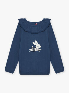 Child Girl Blue Jacquard Rabbit Sweater BYPULETTE / 21H2PFL1PUL715