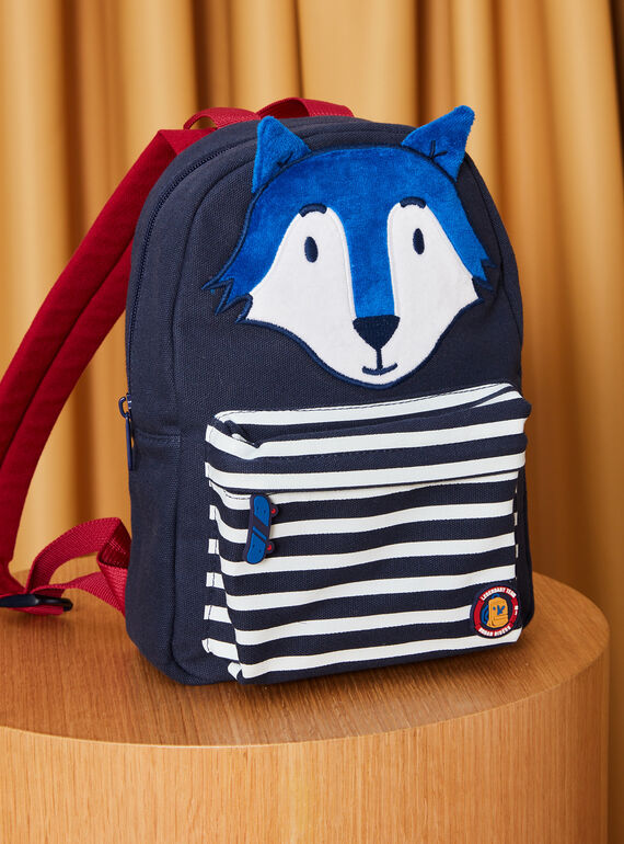 Canvas backpack with stripes and wolf animation DASACAGE / 22H4PGE1BESC205