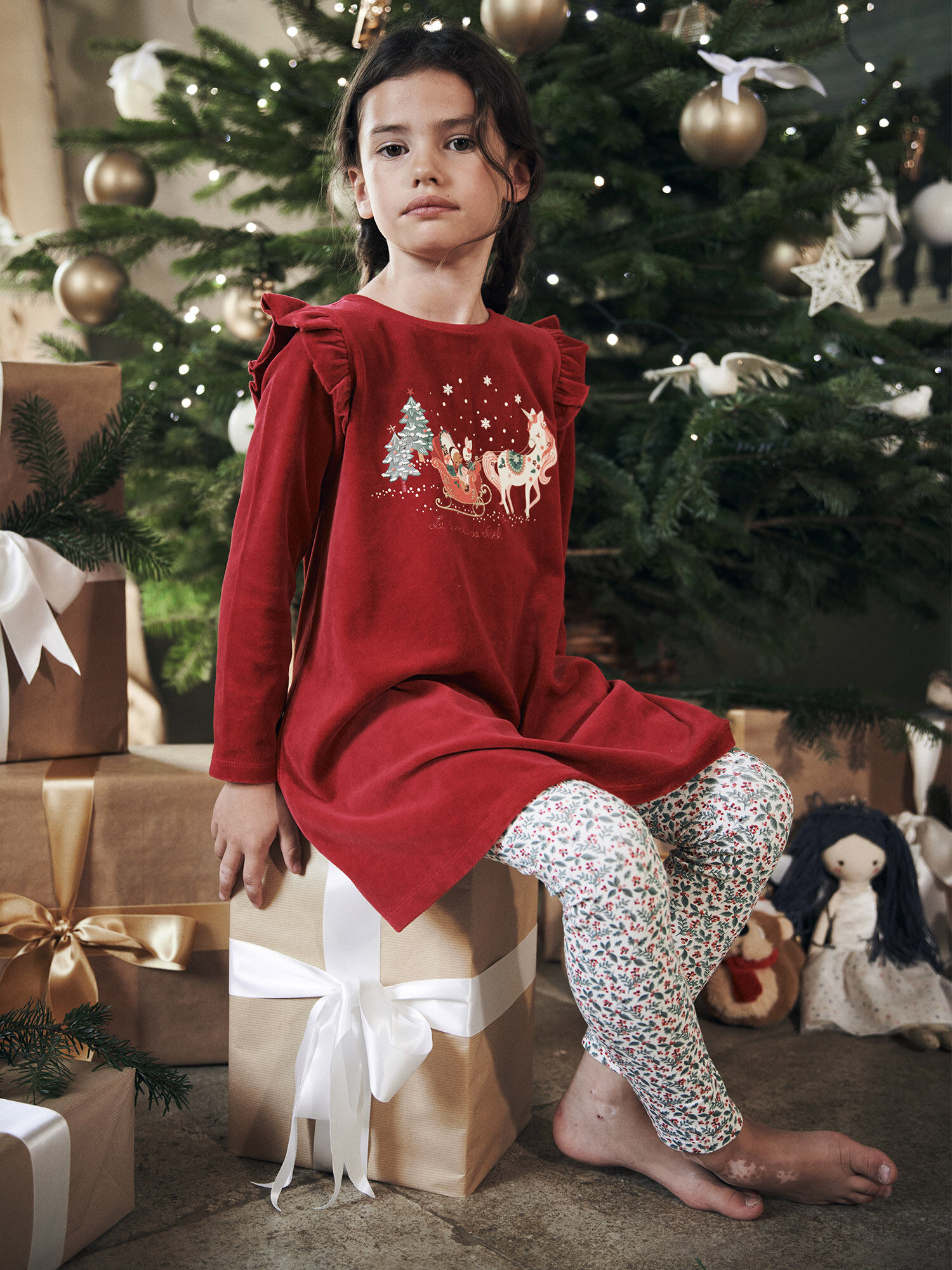 Red nightdress and ecru leggings set Girl Sergent Major
