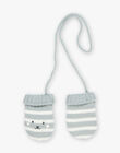 Green-gray striped knit mittens with animal face DIOCTO / 22H4BGM3GAN631