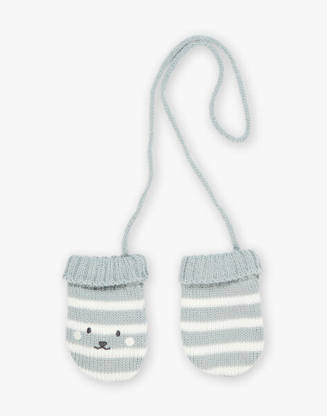 Green-gray striped knit mittens with animal face DIOCTO / 22H4BGM3GAN631