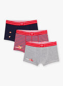 3 navy blue, red and gray boxer shorts with galaxies and stripes print GRUBOXAGE / 23H5PG31BOX070