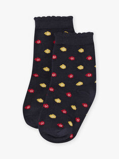 Girl's navy blue socks with colored dots BICHOETTE / 21H4PF51SOQ070