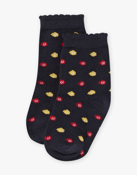 Girl's navy blue socks with colored dots BICHOETTE / 21H4PF51SOQ070