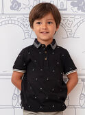Boy's black polo shirt with dinosaur embroidery